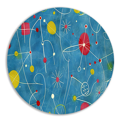 Abstracte kleurencompositie met speelse lijnen   aluminium muurcirkel