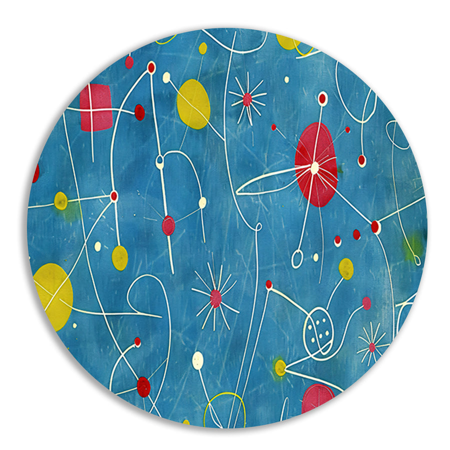 Abstracte kleurencompositie met speelse lijnen   aluminium muurcirkel