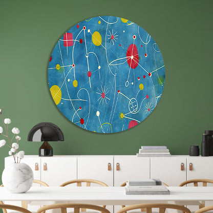 Abstracte kleurencompositie met speelse lijnen   aluminium muurcirkel