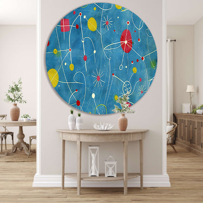 Abstracte kleurencompositie met speelse lijnen   aluminium muurcirkel