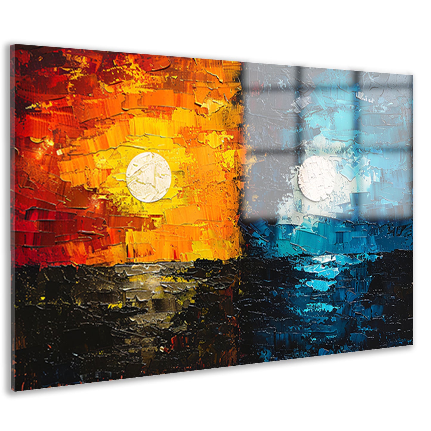 Abstract Contrast in Oranje en Blauw acrylglas