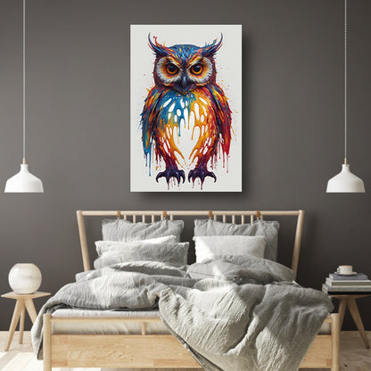 Levendige Kleurrijke Abstracte Uil Kunstwerk canvas met baklijst