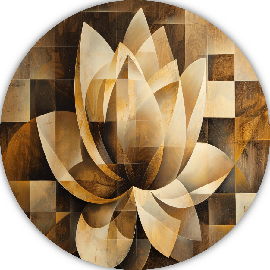 Abstracte Sepia Lotus Kunstwerk aluminium muurcirkel