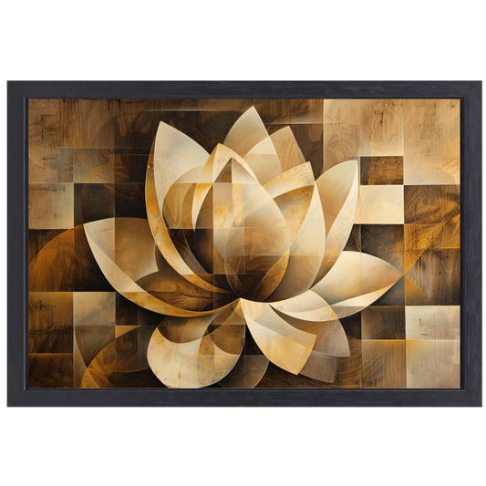 Abstracte Sepia Lotus Kunstwerk canvas met baklijst