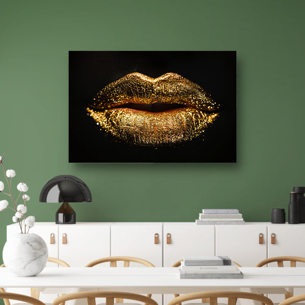 Dramatische Gouden Glitter Lippen Close-up canvas