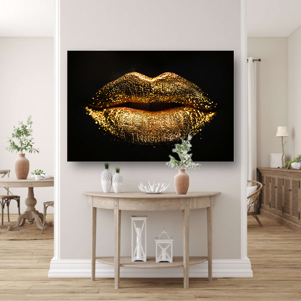 Dramatische Gouden Glitter Lippen Close-up canvas