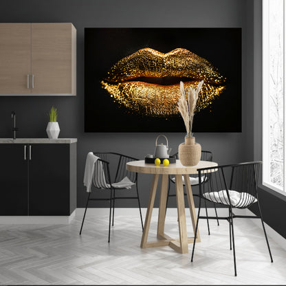 Dramatische Gouden Glitter Lippen Close-up canvas