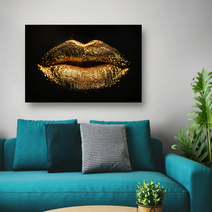 Dramatische Gouden Glitter Lippen Close-up canvas