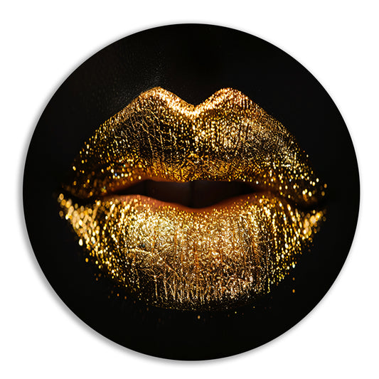 Dramatische Gouden Glitter Lippen Close-up aluminium muurcirkel