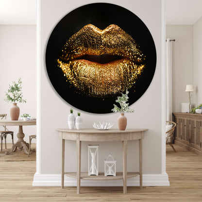 Dramatische Gouden Glitter Lippen Close-up aluminium muurcirkel
