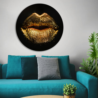 Dramatische Gouden Glitter Lippen Close-up aluminium muurcirkel