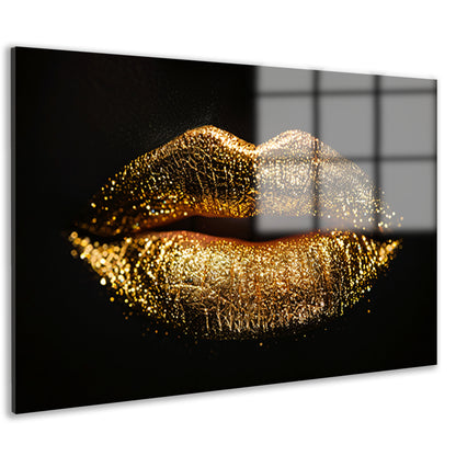 Dramatische Gouden Glitter Lippen Close-up acrylglas