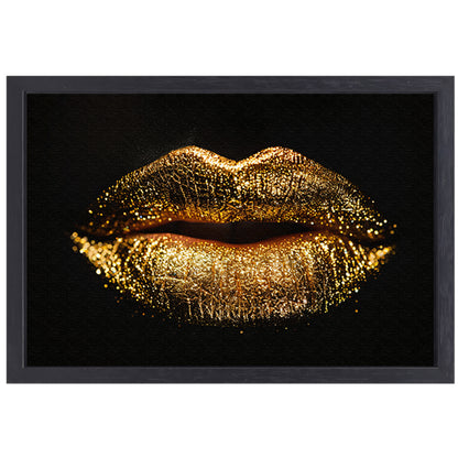 Dramatische Gouden Glitter Lippen Close-up canvas met baklijst