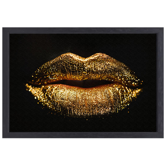 Dramatische Gouden Glitter Lippen Close-up canvas met baklijst