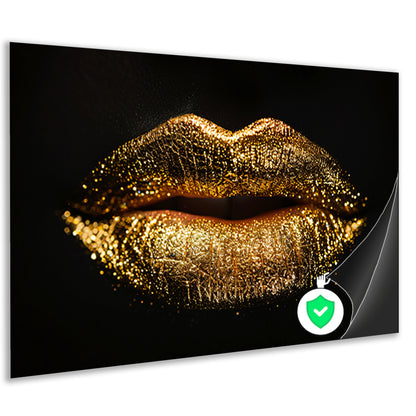 Dramatische Gouden Glitter Lippen Close-up poster