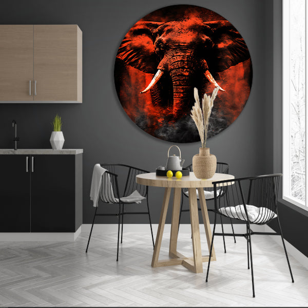 Minimalistische lijnencompositie in rood, blauw en geel forex muurcirkel