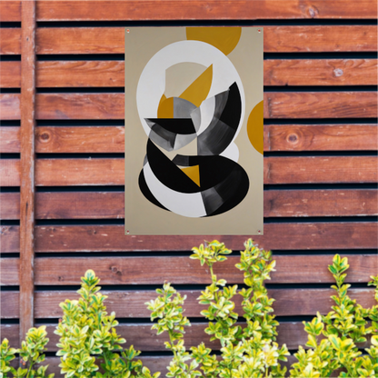 Abstract Geometrisch Spel in Zwart, Wit, Geel tuinposter