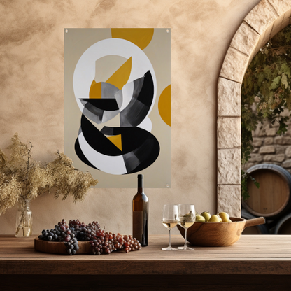 Abstract Geometrisch Spel in Zwart, Wit, Geel tuinposter