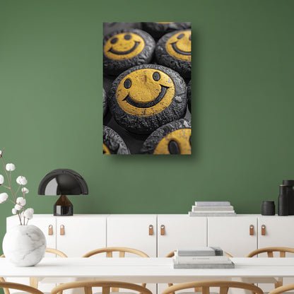 Close-up van gele smileys met waterdruppels canvas