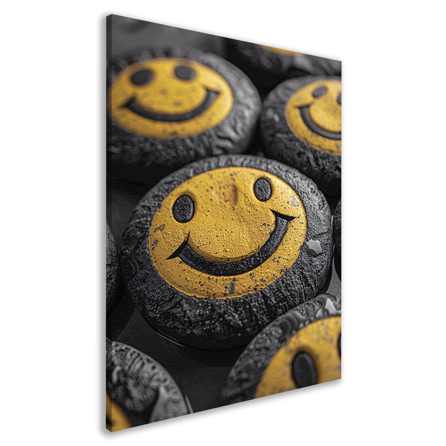 Close-up van gele smileys met waterdruppels canvas