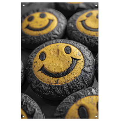 Close-up van gele smileys met waterdruppels tuinposter