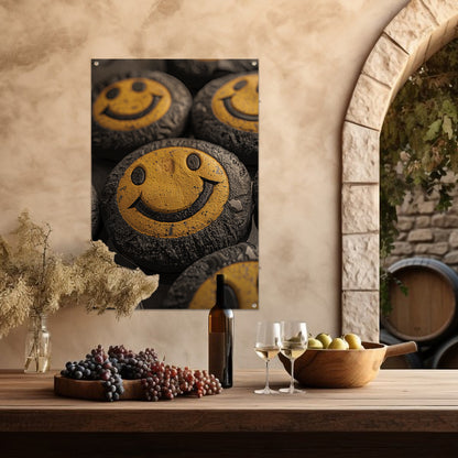 Close-up van gele smileys met waterdruppels tuinposter