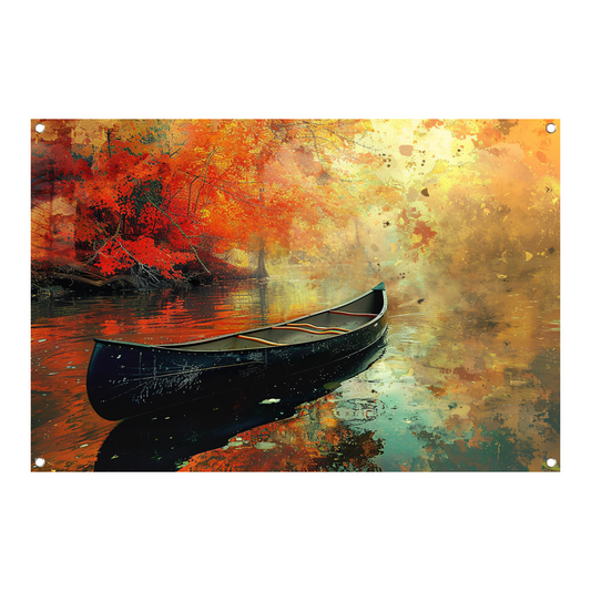 Impressionistische kano op stille rivier tuinposter