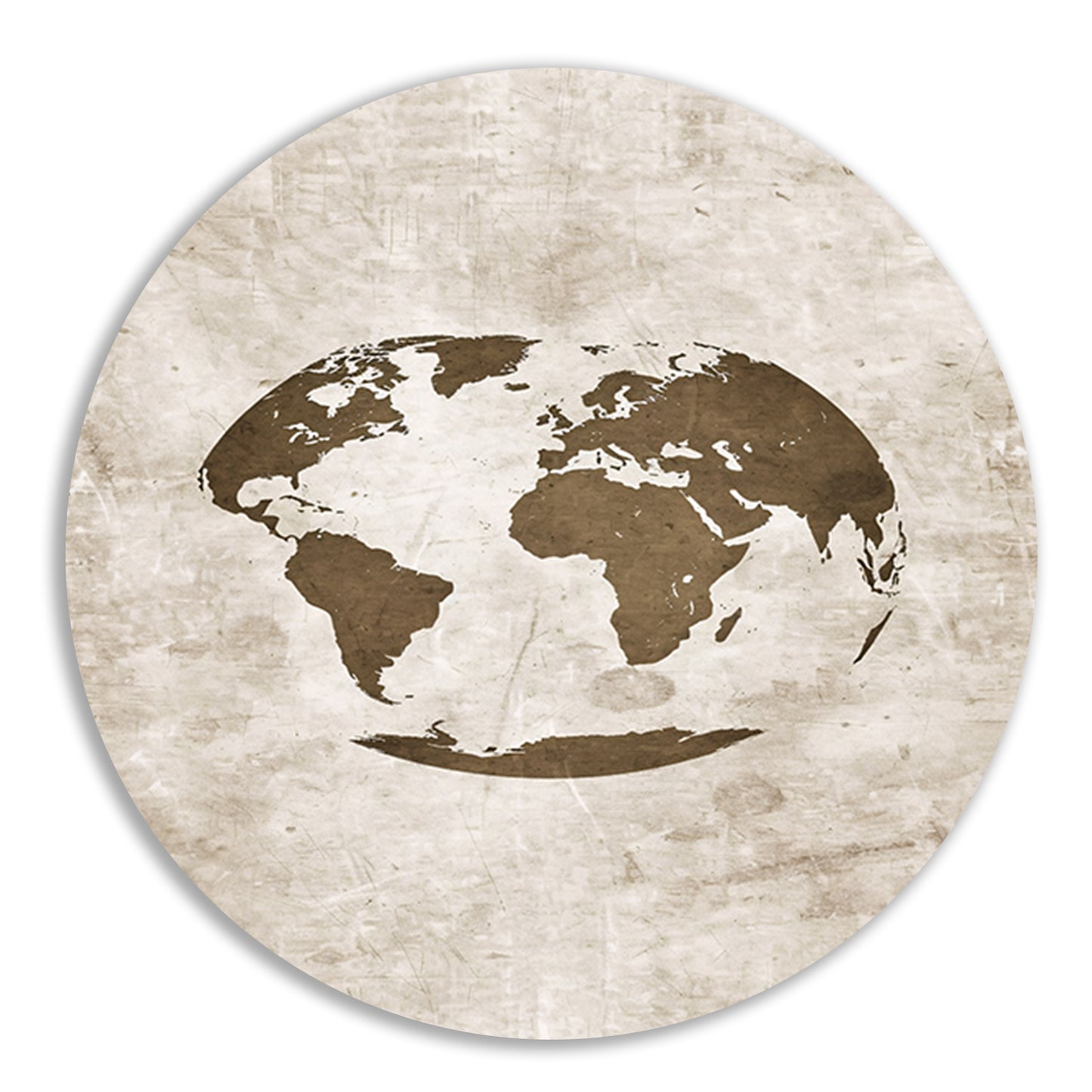 Abstract wereldkaart in sepia tinten aluminium muurcirkel