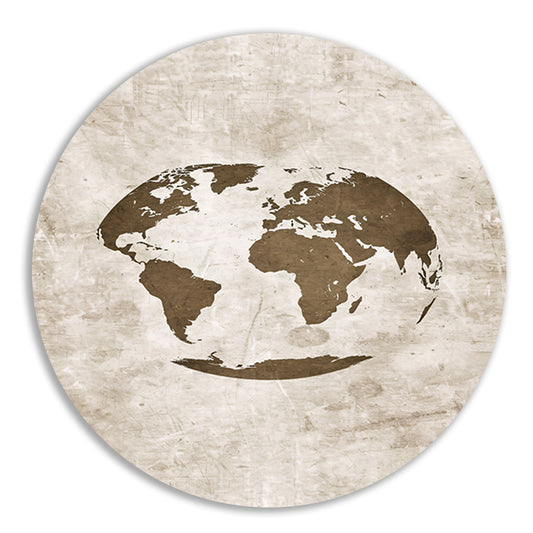 Abstract wereldkaart in sepia tinten aluminium muurcirkel