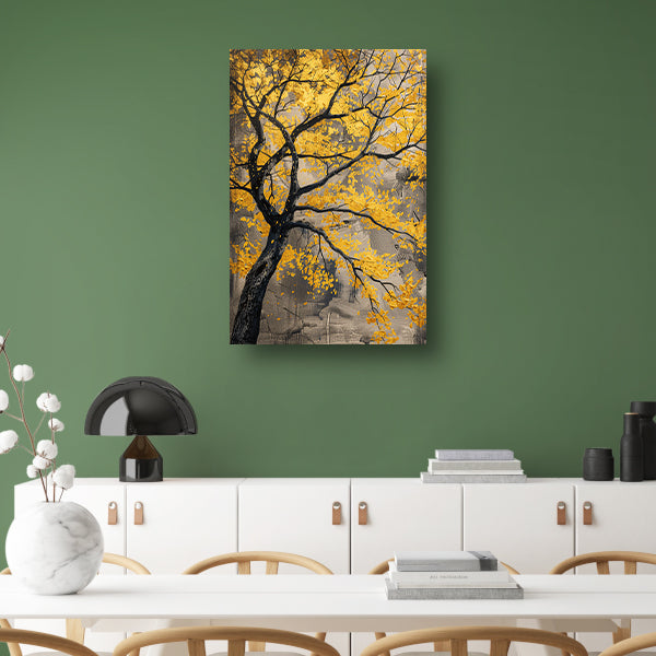 Boom met gouden bladeren in abstracte stijl poster