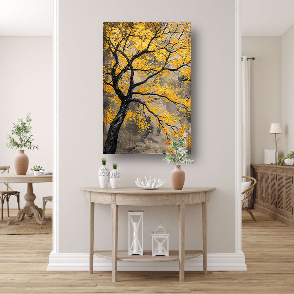 Boom met gouden bladeren in abstracte stijl acrylglas