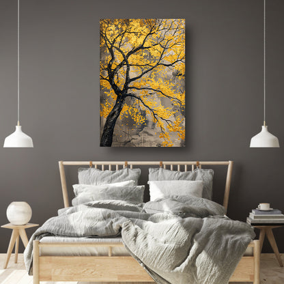 Boom met gouden bladeren in abstracte stijl acrylglas