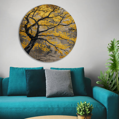 Boom met gouden bladeren in abstracte stijl aluminium muurcirkel