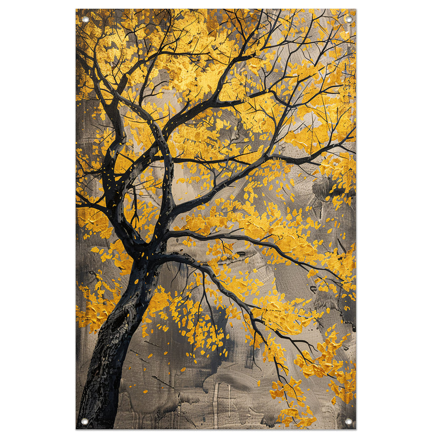 Boom met gouden bladeren in abstracte stijl tuinposter