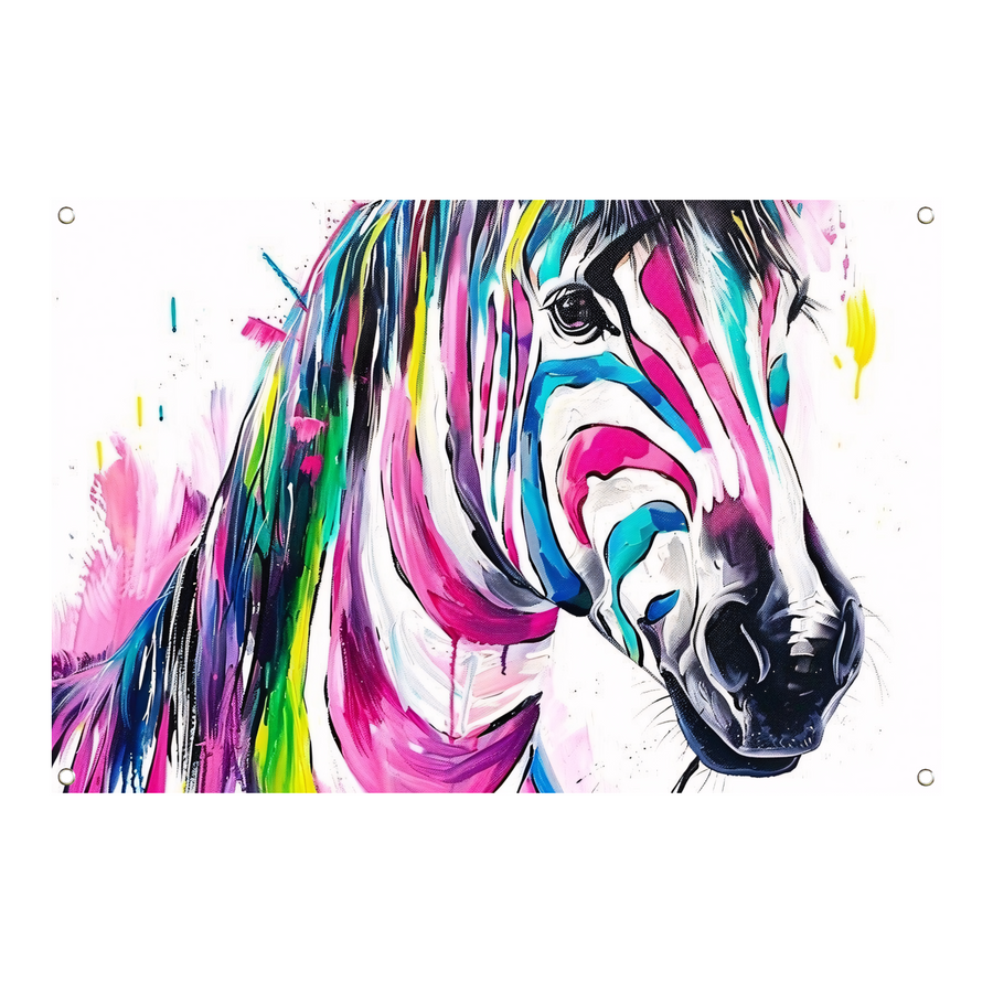 Kleurrijk abstract schilderij van een zebra tuinposter