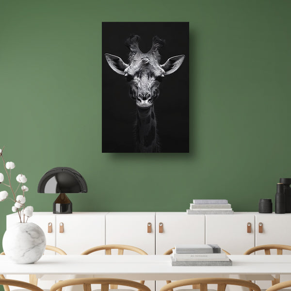 Zwart-wit portret van een giraffe poster