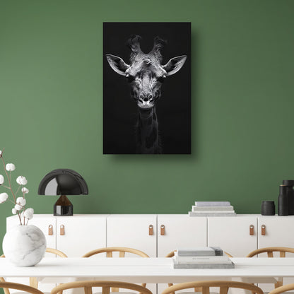 Zwart-wit portret van een giraffe poster