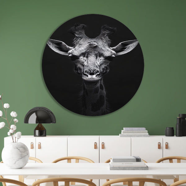 Zwart-wit portret van een giraffe forex muurcirkel