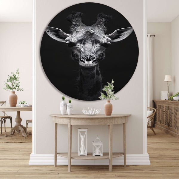 Zwart-wit portret van een giraffe forex muurcirkel
