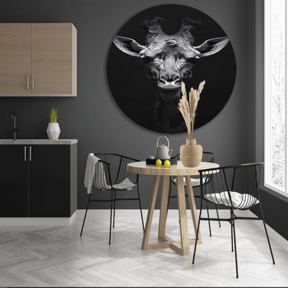 Zwart-wit portret van een giraffe forex muurcirkel