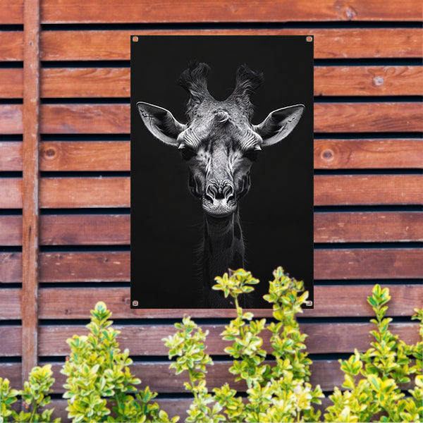 Zwart-wit portret van een giraffe tuinposter