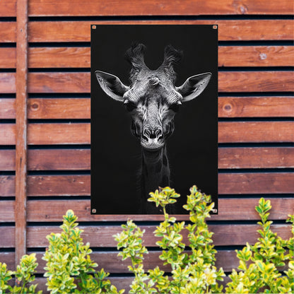 Zwart-wit portret van een giraffe tuinposter