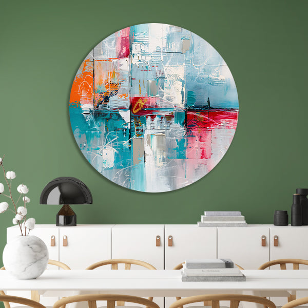 Abstracte kleurrijke moderne kunst aluminium muurcirkel