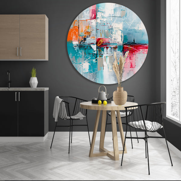 Abstracte kleurrijke moderne kunst aluminium muurcirkel