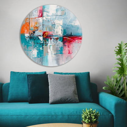 Abstracte kleurrijke moderne kunst aluminium muurcirkel
