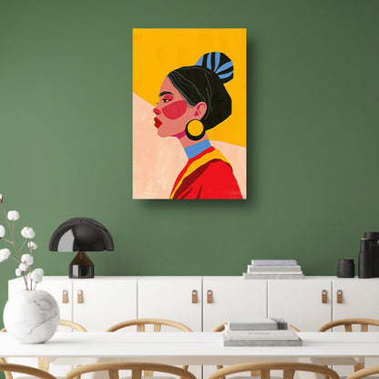 Stijlvol portret van een vrouw met culturele kleding poster