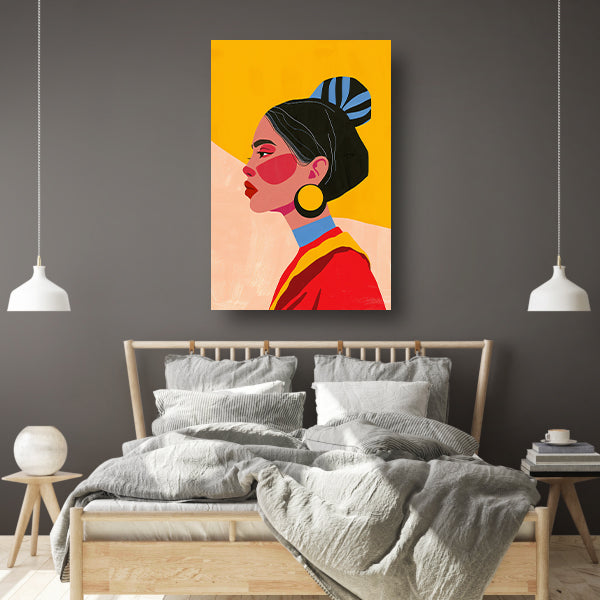 Stijlvol portret van een vrouw met culturele kleding poster