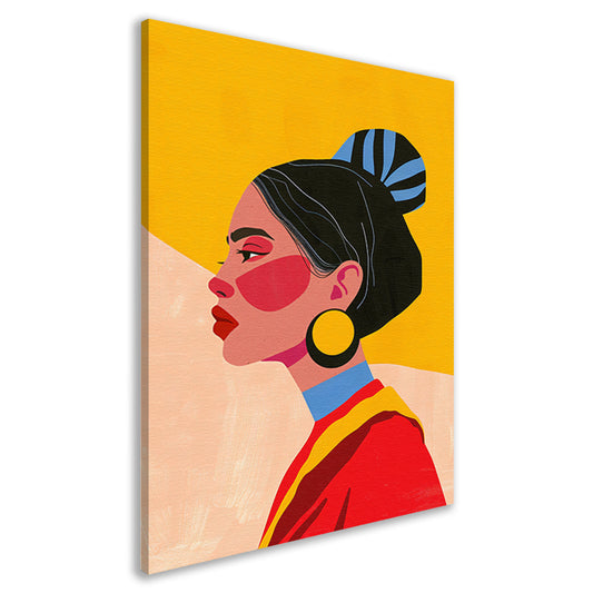Stijlvol portret van een vrouw met culturele kleding canvas