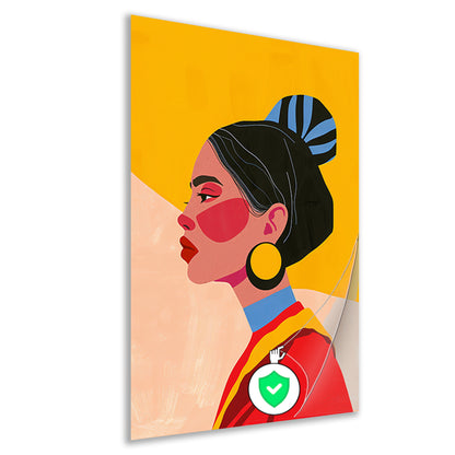 Stijlvol portret van een vrouw met culturele kleding poster