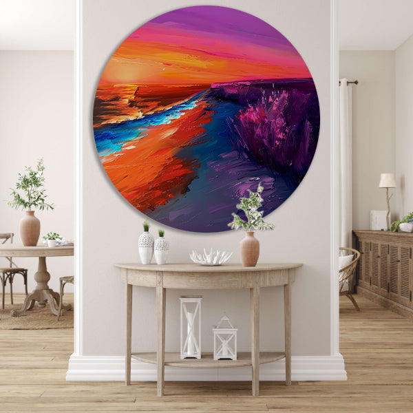 Kleurrijke abstracte zonsondergang bij zee forex muurcirkel